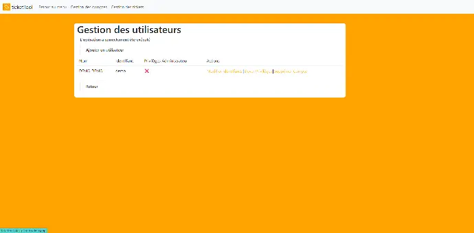 Menu de gestion des utilisateurs
